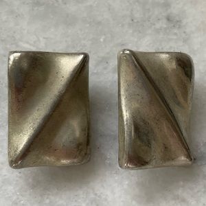 Vintage Minimalist Sculptural Silver Clip On Earrings